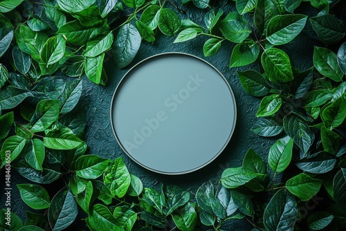Obraz na płótnie Circular blank surface surrounded by rich green leaves creating a natural frame w salonie