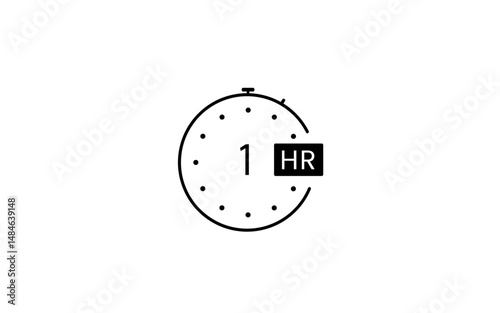 One hour arrow clock icon on white background. Stock vector
