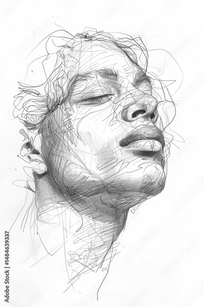 Fototapeta premium detailed sketch of a human face frontal view