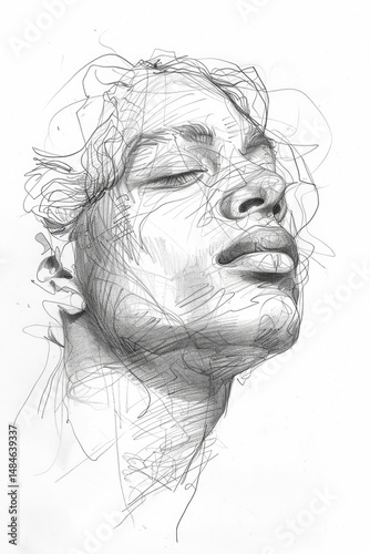 detailed sketch of a human face frontal view