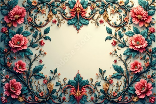 Intricate floral damask, swirling vines & leaves , motif, wallpaper