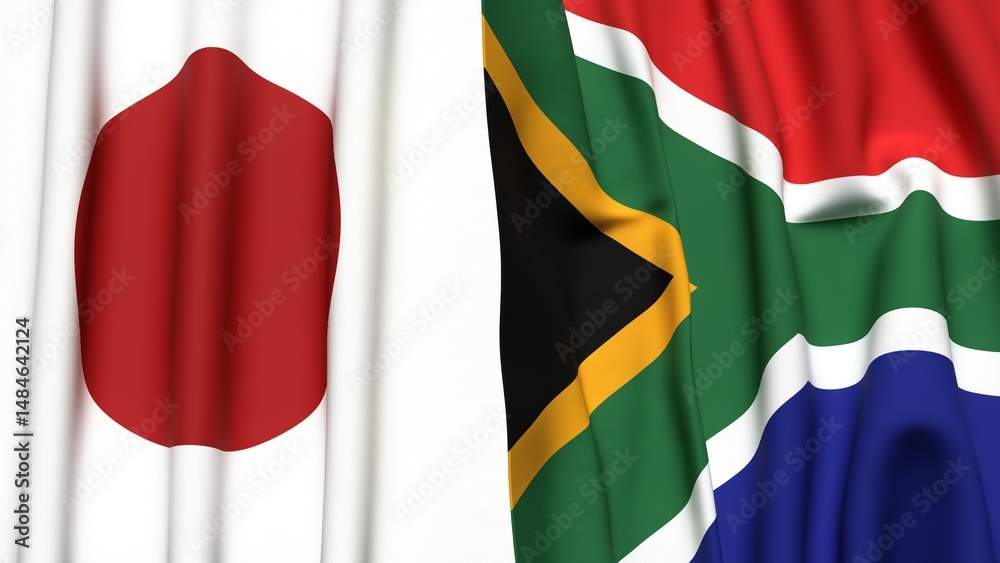 Obraz premium Flags of JAPAN and SOUTH AFRICA with realistic cloth texture