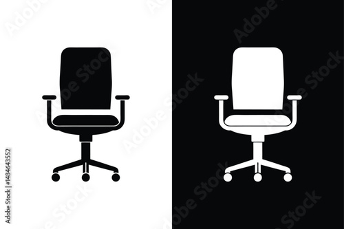 Office Chair Vector Illustration. Black and White Silhouette Icon Design