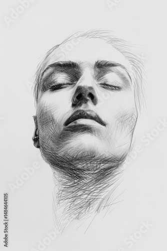 detailed sketch of a human face frontal view