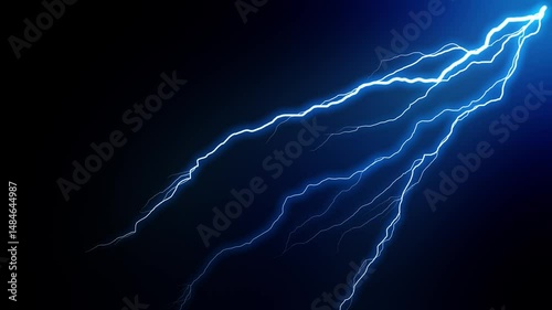 Abstract blue realistic line light beam lightning vfx effect for overlay on black background.
