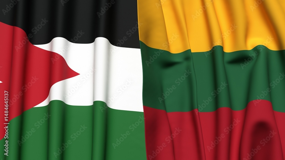 Obraz premium Flags of JORDAN and LITHUANIA with realistic cloth texture