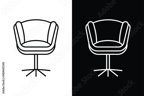 Office Swivel Chair Line Drawing. Black and White Icon Illustration