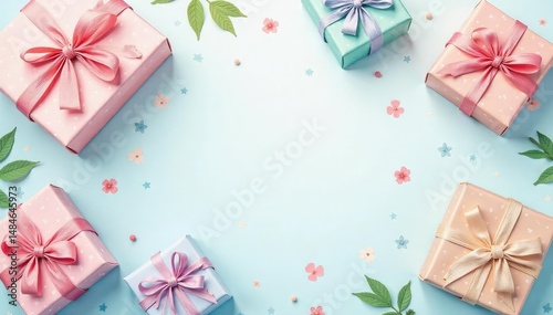 Subtle pastel gift box pattern, watercolor style, gift wrap, seamless