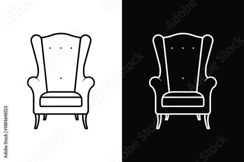 Line Art Wingback Chair Vector. Elegant Furniture Silhouette Icon