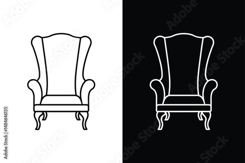 Classic Wingback Chair Line Icon. Black and White Furniture Design