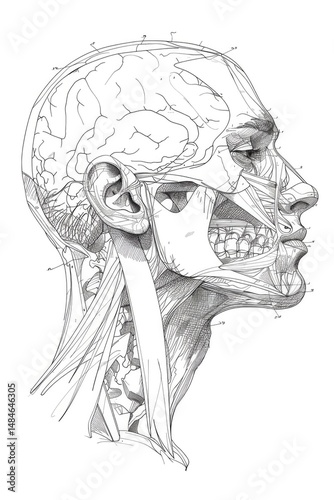 detailed sketch of a human face frontal view
