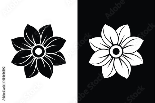 Flat Black and White Anemone Vector. Symbol of Anticipation and Beauty