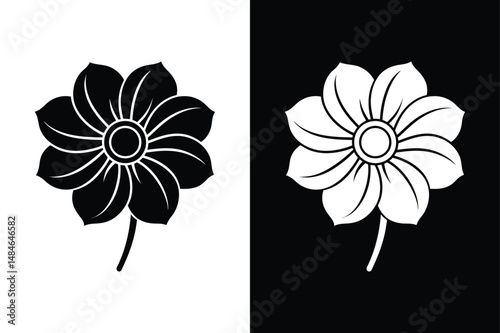 Anemone Flower Silhouette Icon. Close-Up View of Voluminous Petals