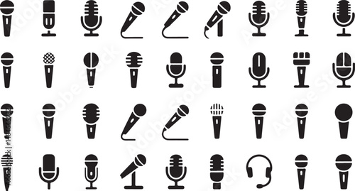 Assorted Microphone Icon Set in Vector Format Featuring Various Styles for Music and Podcast Designs