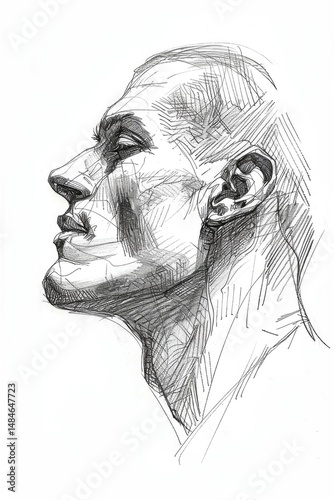 detailed sketch of a human face frontal view