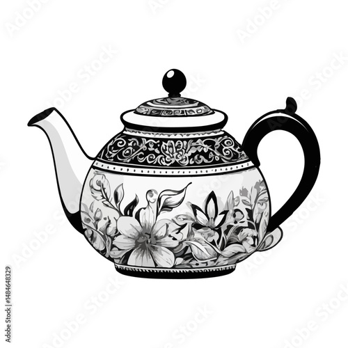 Black and white teapot design vector