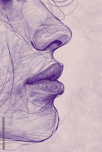 detailed sketch of a human face frontal view