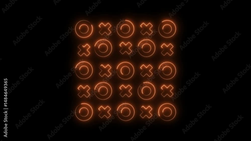 Neon tic tac toe game animation on dark background glowing orange outlines