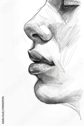 detailed sketch of a human face frontal view