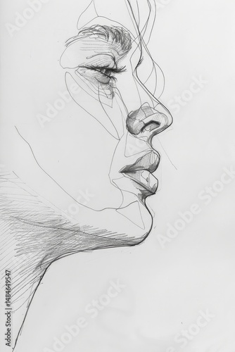 detailed sketch of a human face frontal view