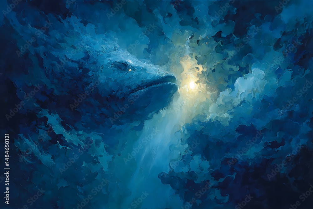 Fototapeta premium Deep sea leviathan painting in blue