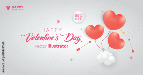 Valentine's day discount sale flat design with balloon vector background. Templates for social media posts backgrounds, cover, poster, banners, marketing, sales promotion