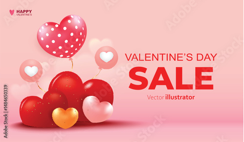 Valentine's day sale flat design with balloon vector background. Templates for social media posts backgrounds, cover, poster, banners, marketing, sales promotion