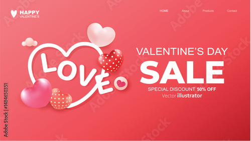 Valentine's day banner design on pink vector background. Templates for social media posts backgrounds, cover, poster, banners, marketing, sales promotion