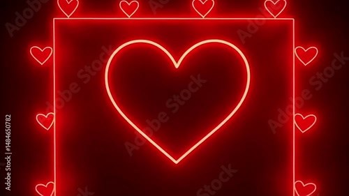Glowing Red Neon Lines Hearts Animation Isolated on Black Background. Valentine's Day or Woman's day Led Light red hearts frame.Concept Hearts Frame. Love concept frame animation design, Generative AI