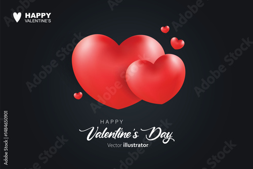 Vector of valentine's day red hearts on black background. Templates for social media posts, cover, poster, banners, marketing, sales promotion copy space background