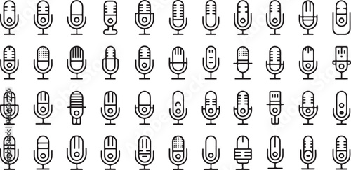 Assorted Microphone Vector Icons Collection Showcasing Various Designs for Music and Broadcasting Projects