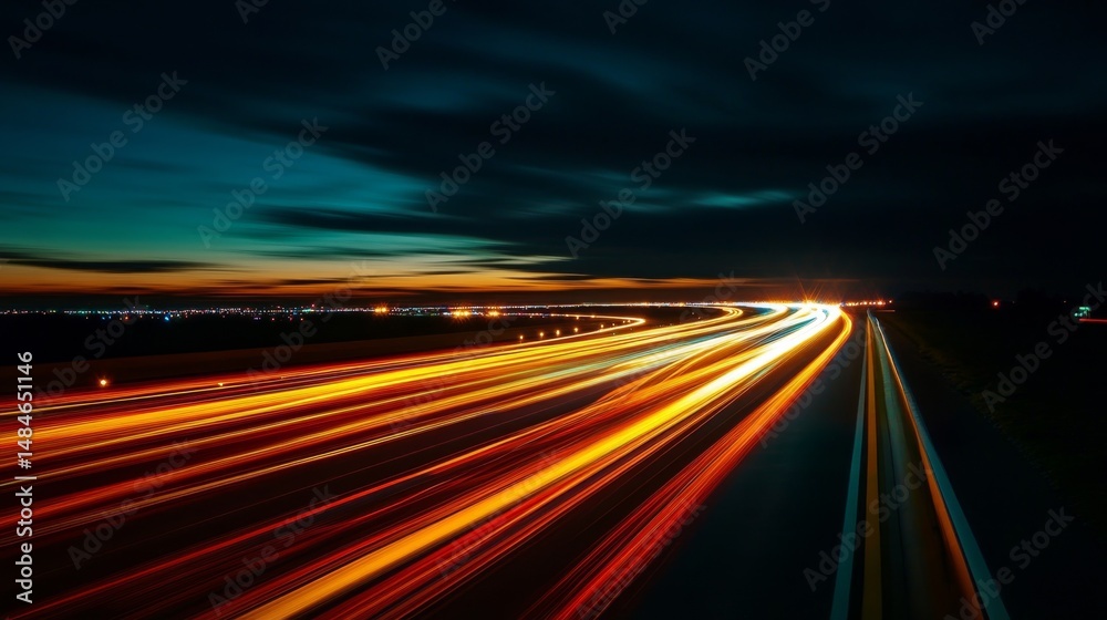 Obraz premium Night Highway Lightscape: Cityscapes in Motion