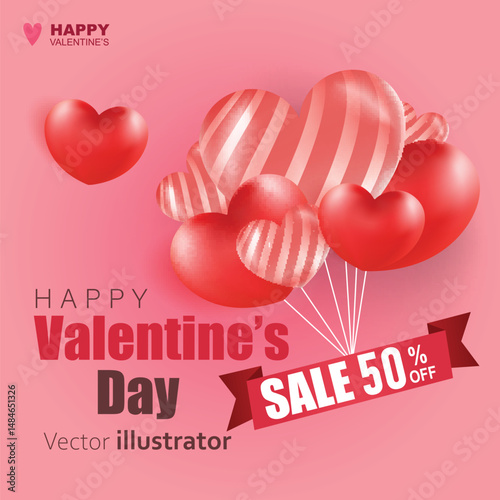 Valentine's day banner sale design. Templates for social media posts backgrounds, cover, poster, banners, marketing, sales promotion copy space vector illustration background