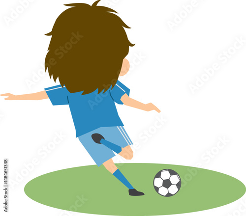 ボールを蹴る後ろ姿のサッカー選手のイメージイラスト