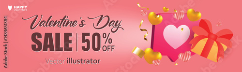 Valentine's day banner sale design. Templates for social media posts backgrounds, cover, poster, banners, marketing, sales promotion copy space vector illustration background