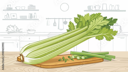 Celery on wooden table in kitchen vector design, Celery illustration vector design