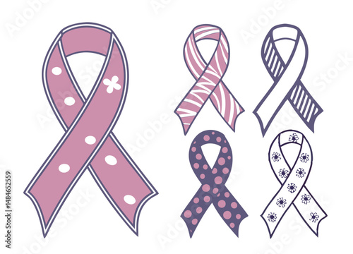 Assortment of Pink Ribbon Designs for Breast Cancer Awareness clip art vector Illustration