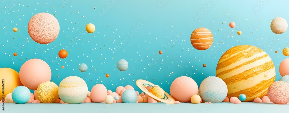 Fototapeta premium Minimalist aesthetic cosmic scene with dreamlike planets and stars in a minimalist aesthetic space art featuring colorful minimalist aesthetic design.