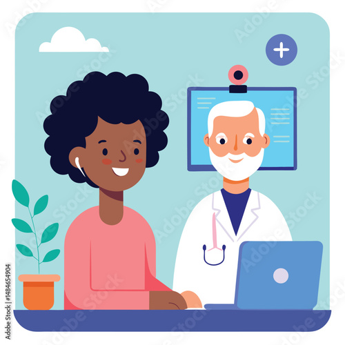 Online Doctor Consultation Young Woman Video Call with Senior Physician Laptop