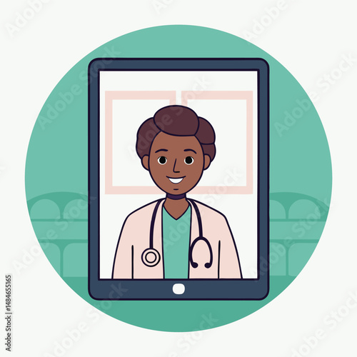 Friendly African American Doctor on Tablet Screen for Telemedicine Consultation