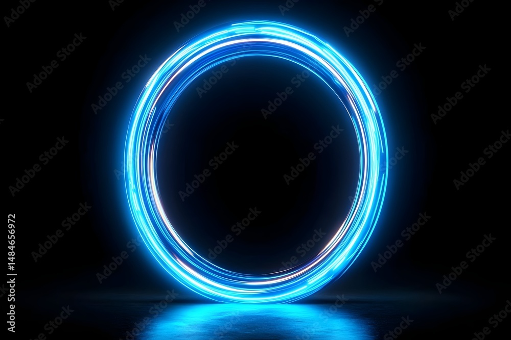 Fototapeta premium A glowing blue neon circle against a black background