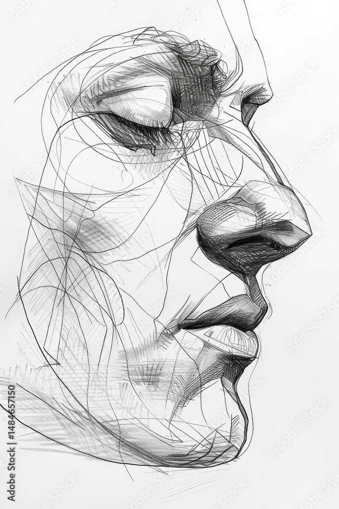 Fototapeta premium detailed sketch of a human face frontal view