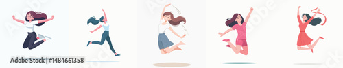 Vector of a woman jumping cheerfully