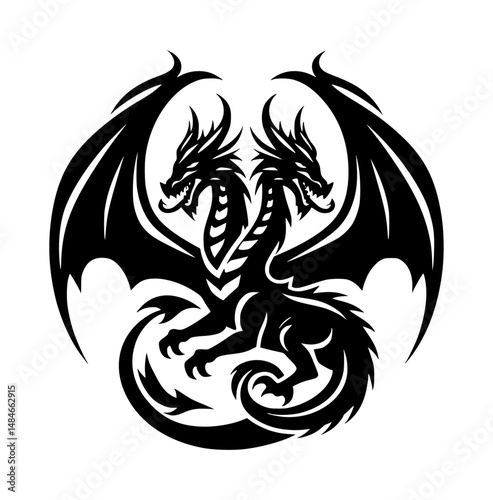 Two-headed dragon silhouette vector 