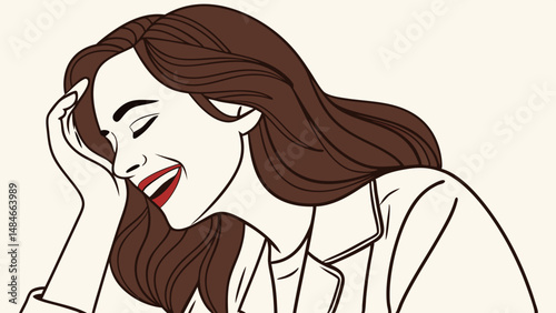 Vector joyful woman laughing with her hand on her forehead, showcasing happiness and warmth