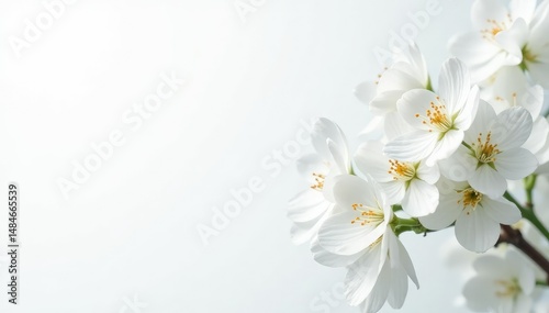 Delicate white blossoms against pure white backdrop, bright, bloom, delicate
