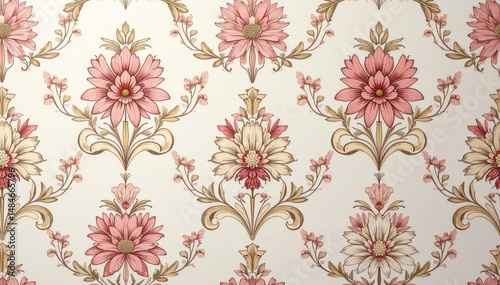 Elegant floral damask pattern in muted pastel shades for interior spaces , muted, shades