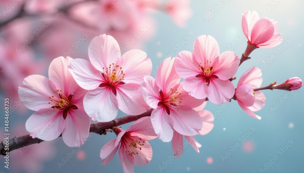 Naklejka premium Intertwined blossoms, soft pastel shades, delicate lines, whimsical, nature, design