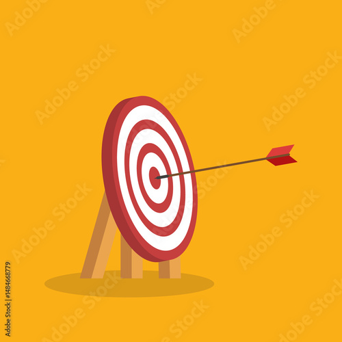 Hand holding a target, showing a goal. Red arrow hits the center. Business challenge failure and success concept.
