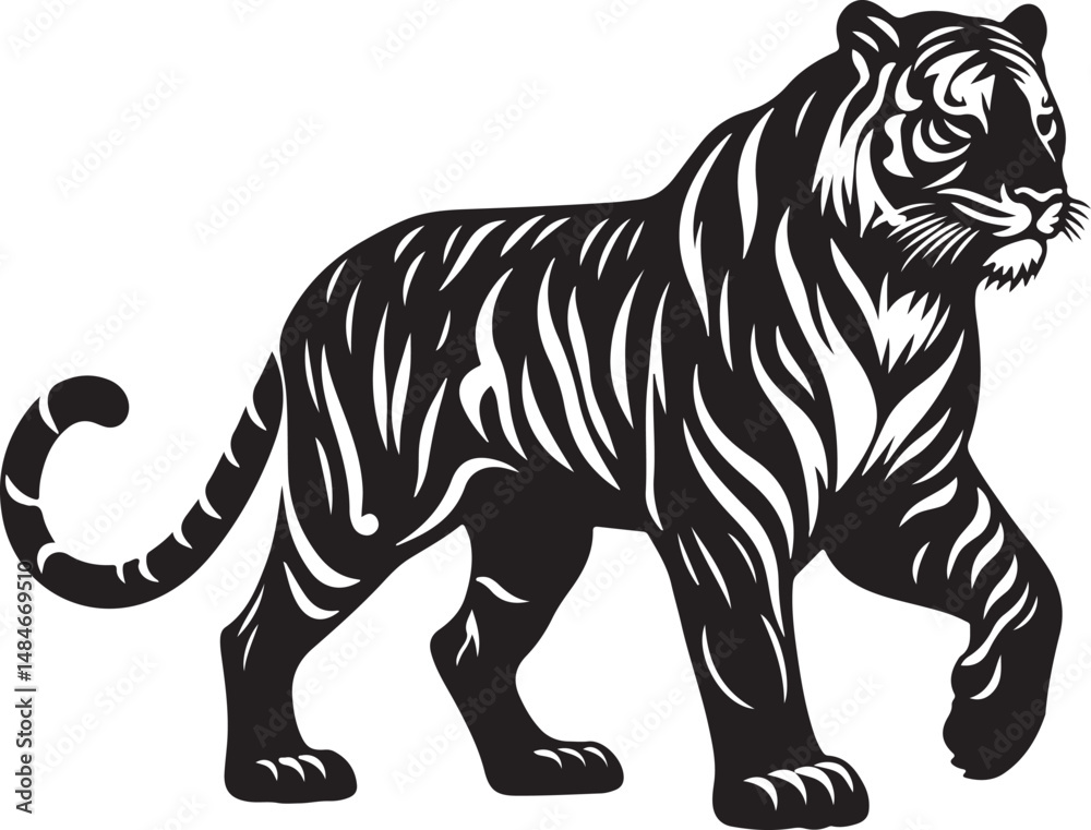 Obraz premium Tiger Black Silhouette Vector, Wild Animal Clipart & Powerful Jungle Design